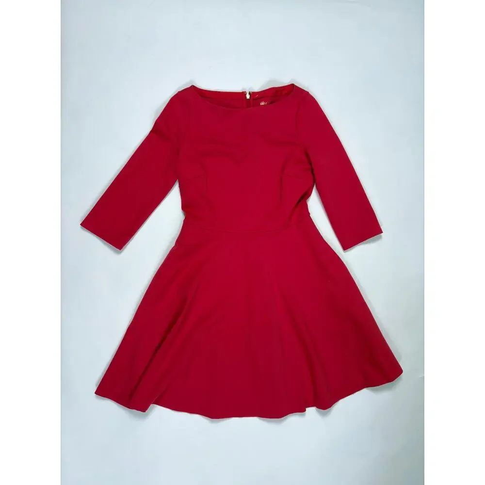 Kate Spade New York Red Fit & Flare Dress 3/4 Sleeve Pocket Dress XS $198 Retail